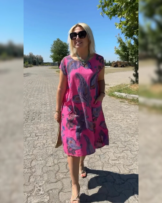 Hazal™ - Robe à col rond et joli imprimé